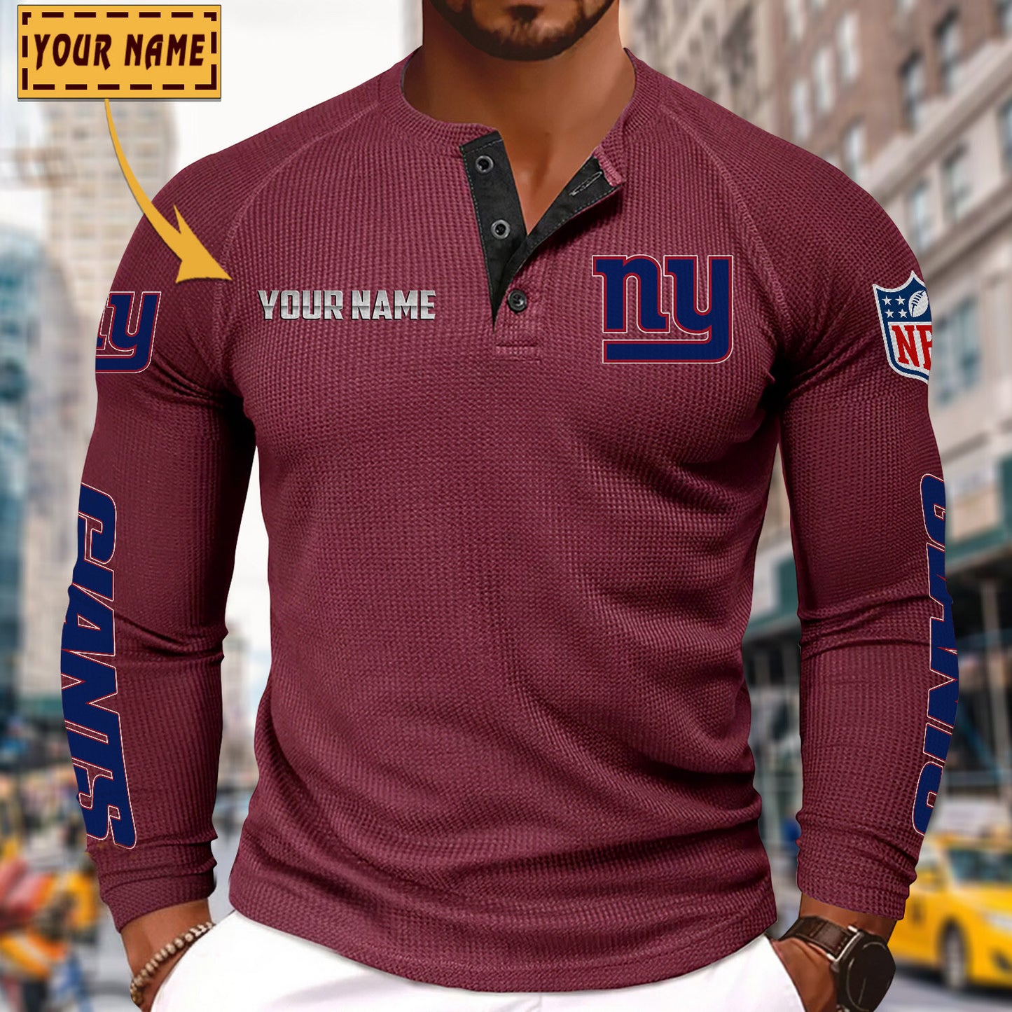 NFL x NYG Solid color long sleeve bottoming shirt henley shirt V1 NAK NHM