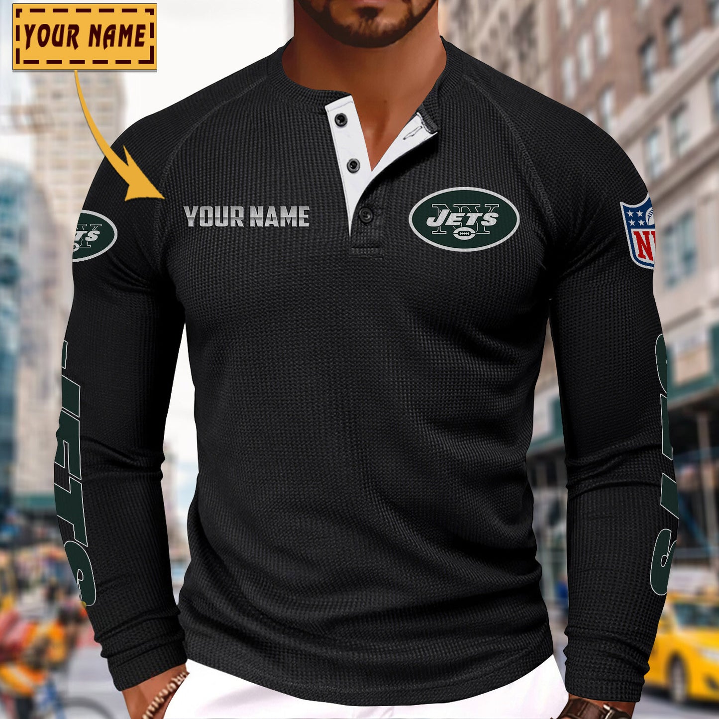 NFL x NYJ Solid color long sleeve bottoming shirt henley shirt V1 NAK NHM