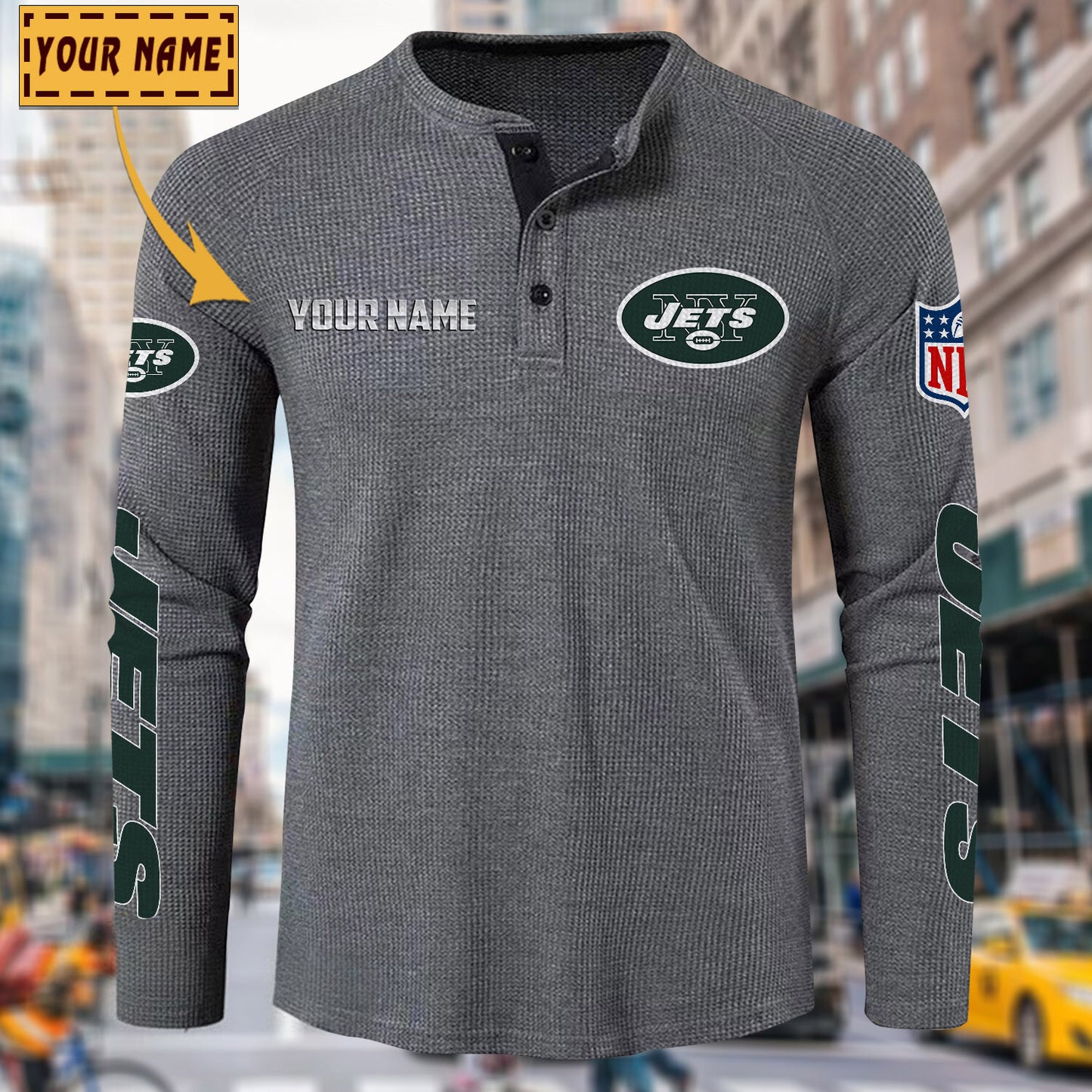 NFL x NYJ Solid color long sleeve bottoming shirt henley shirt V1 NAK NHM