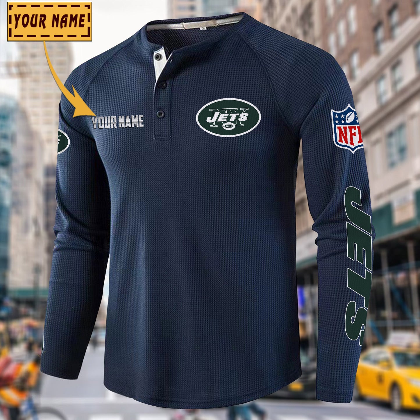 NFL x NYJ Solid color long sleeve bottoming shirt henley shirt V1 NAK NHM