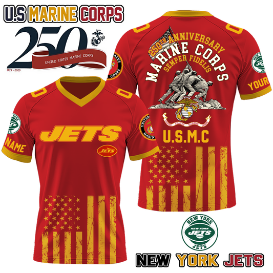 NFL x NYJ U.S Marine Corps 250th Anniversary Premium-V-neck Short Sleeve Jersey HLP 271025