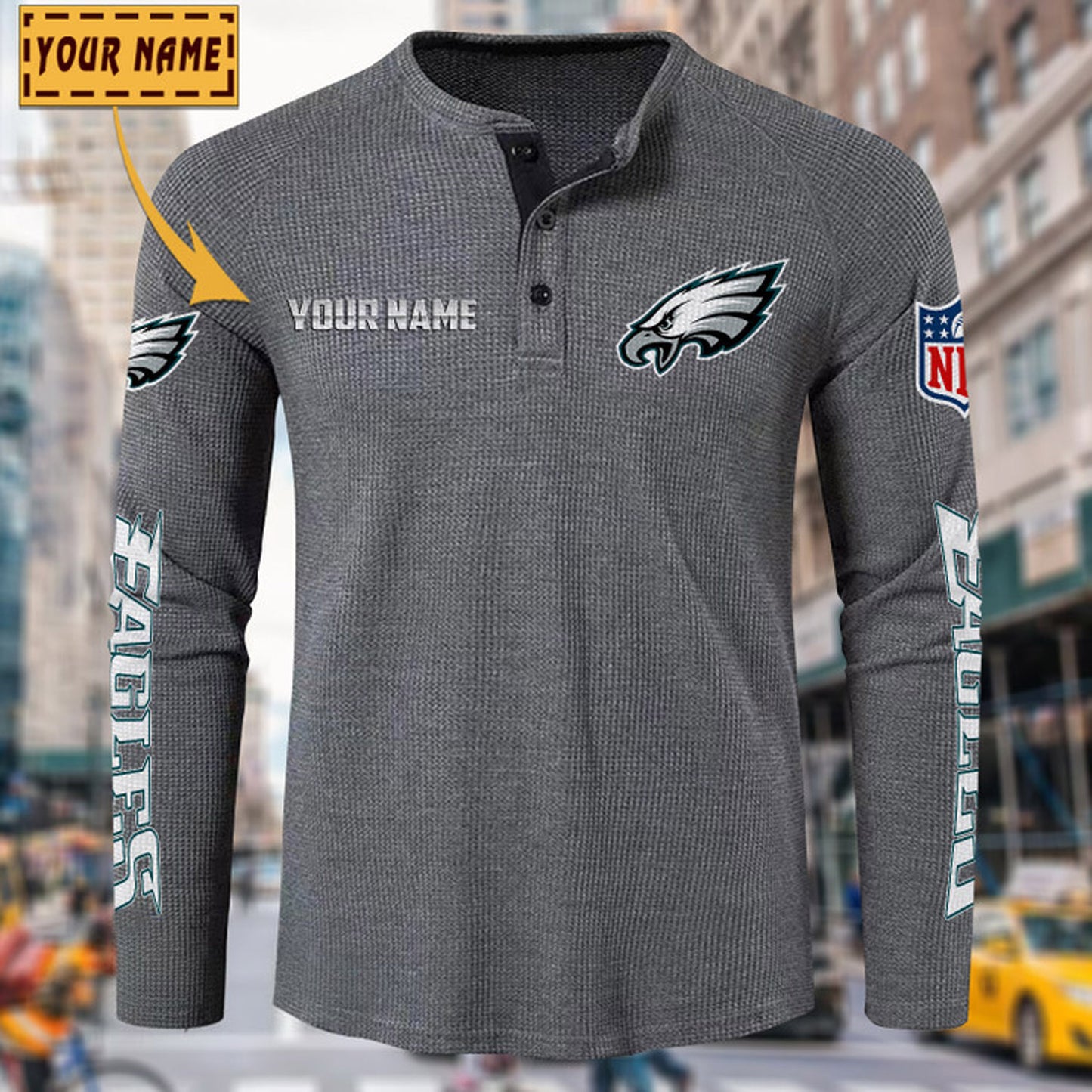 NFL x PHI Solid color long sleeve bottoming shirt henley shirt V1 NAK NHM