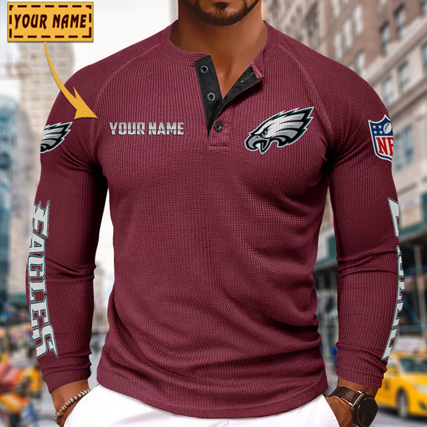 NFL x PHI Solid color long sleeve bottoming shirt henley shirt V1 NAK NHM