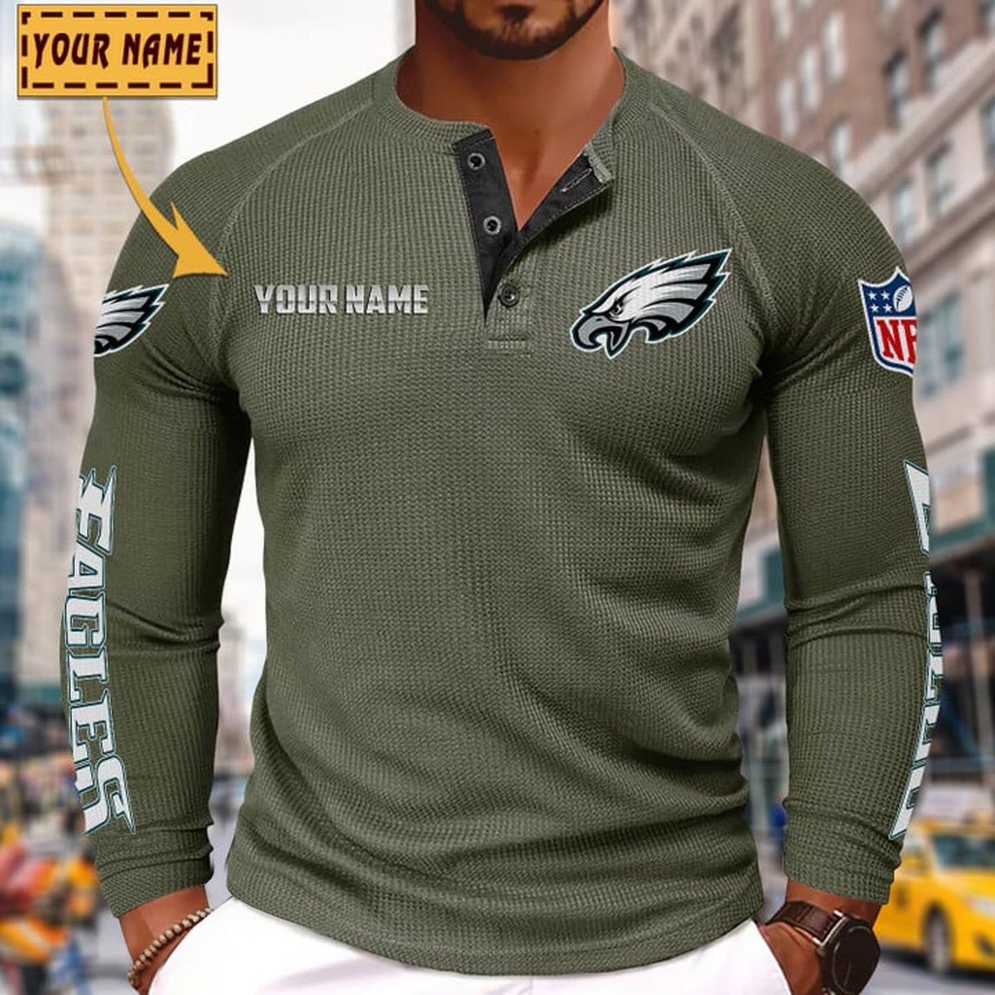 NFL x PHI Solid color long sleeve bottoming shirt henley shirt V1 NAK NHM