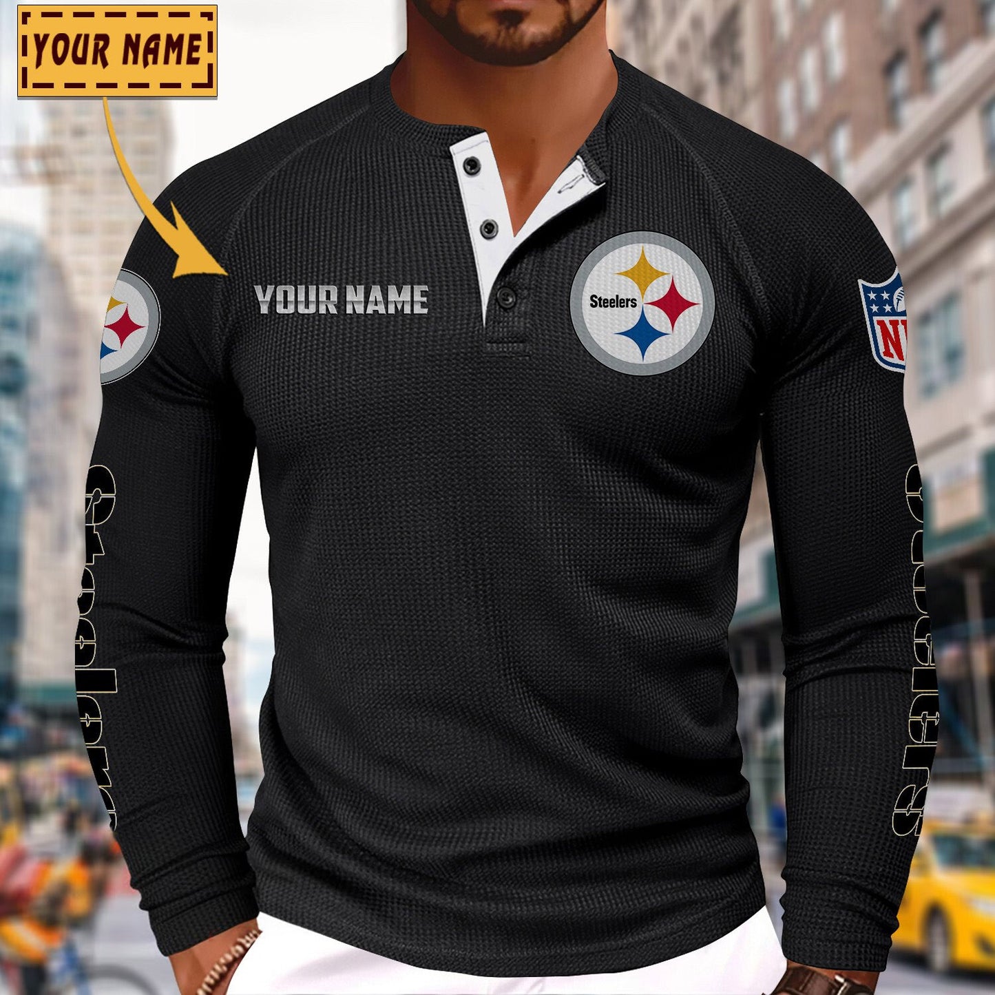 NFL x PIT Solid color long sleeve bottoming shirt henley shirt V1 NAK NHM