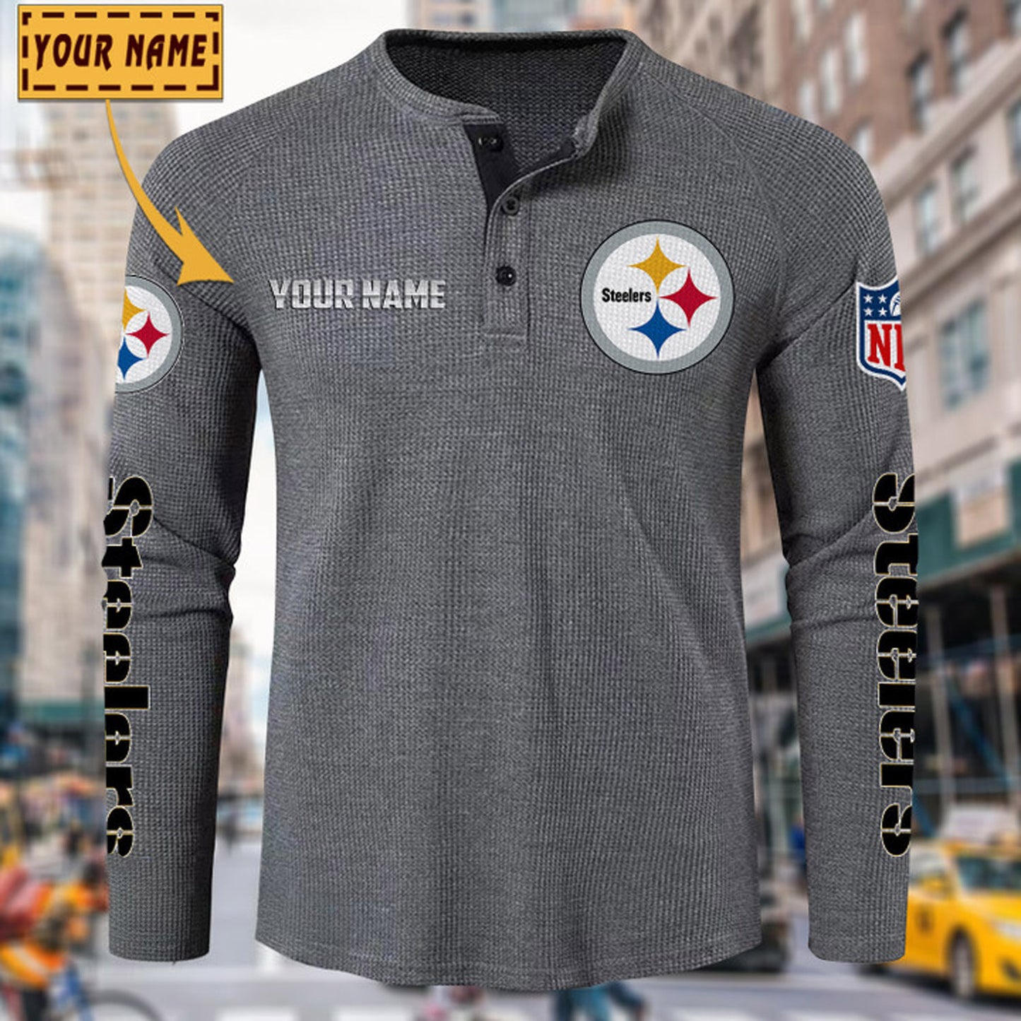 NFL x PIT Solid color long sleeve bottoming shirt henley shirt V1 NAK NHM