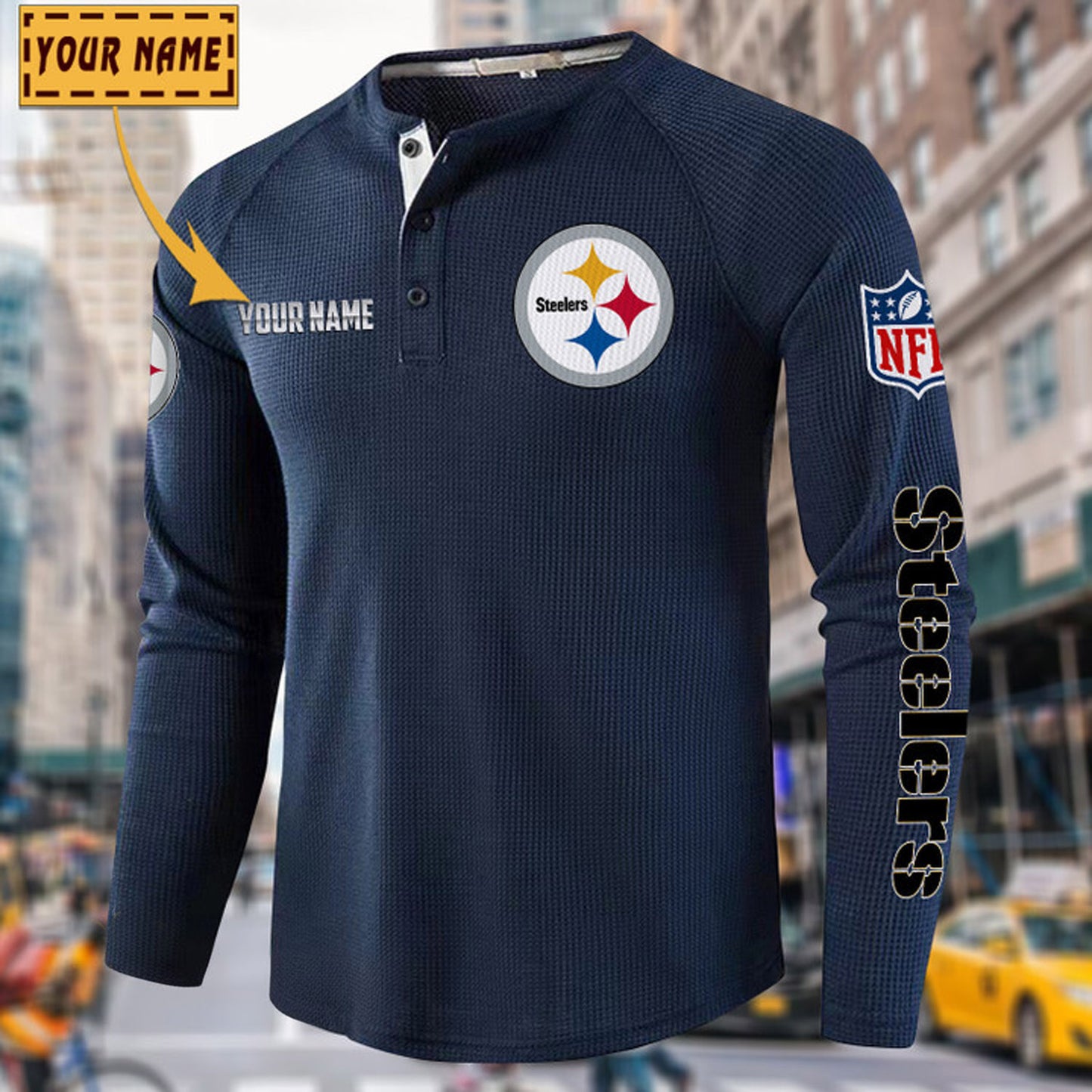 NFL x PIT Solid color long sleeve bottoming shirt henley shirt V1 NAK NHM