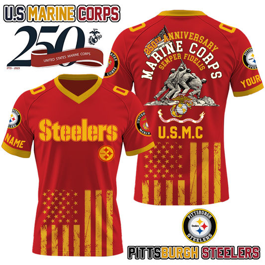 NFL x PIT U.S Marine Corps 250th Anniversary Premium-V-neck Short Sleeve Jersey HLP 271025