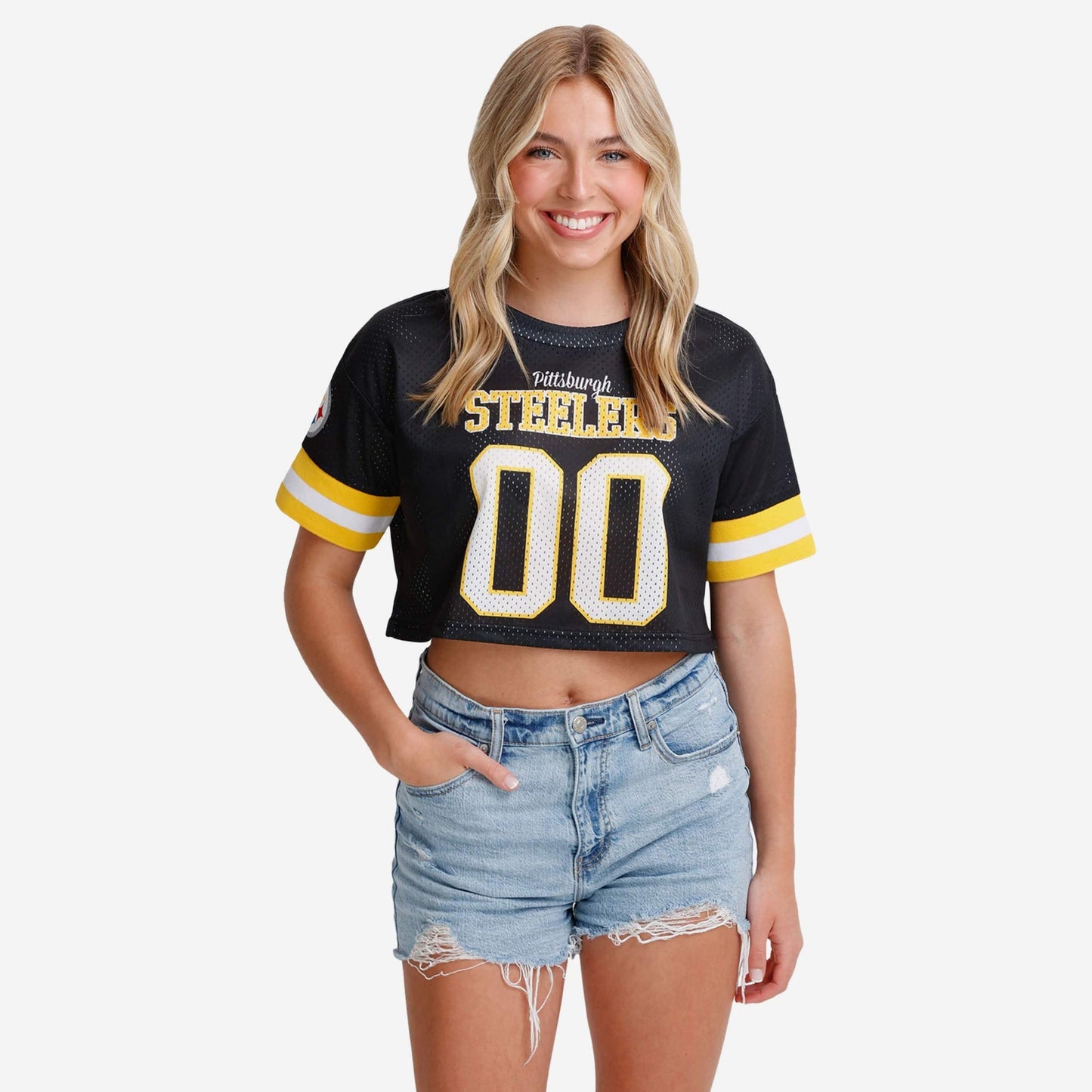 NFL x PIT Womens Gameday Custom Number Mesh Crop Top HLP