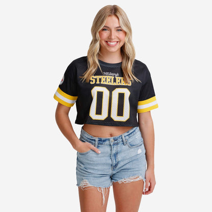 NFL x PIT Womens Gameday Custom Number Mesh Crop Top HLP