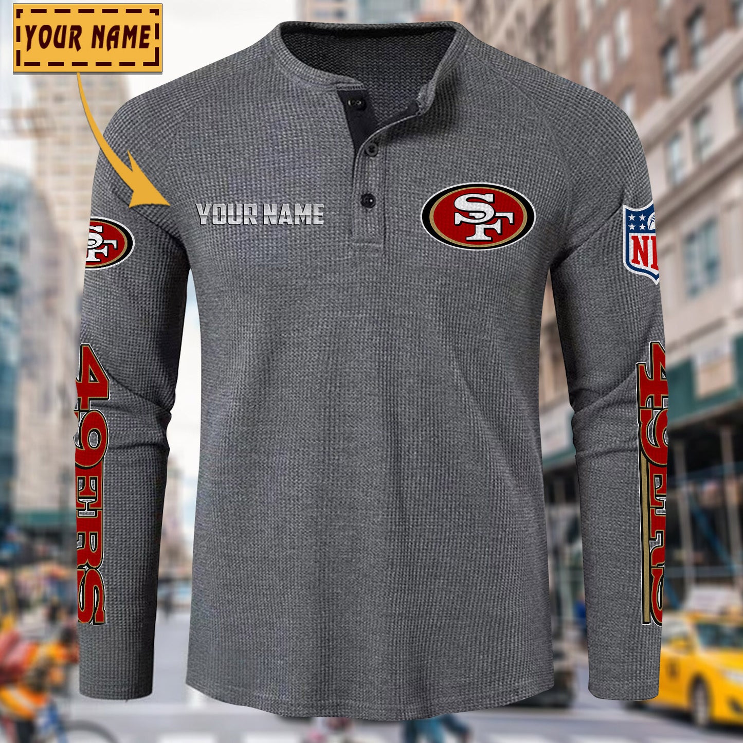 NFL x SF Solid color long sleeve bottoming shirt henley shirt V1 NAK NHM