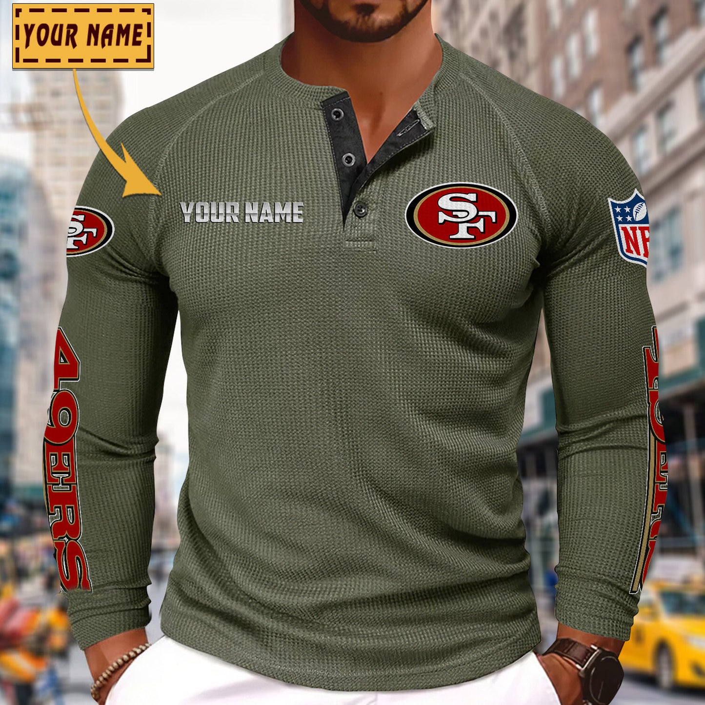 NFL x SF Solid color long sleeve bottoming shirt henley shirt V1 NAK NHM