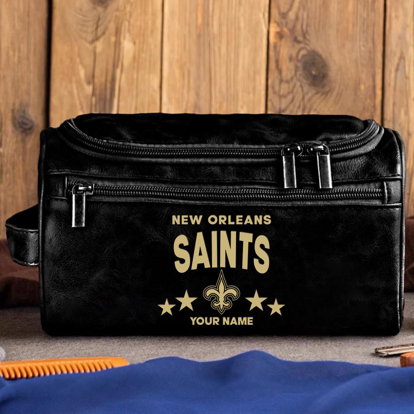 NO Football Men Leather Toiletry Bag Custom Any Name DATND TANTD
