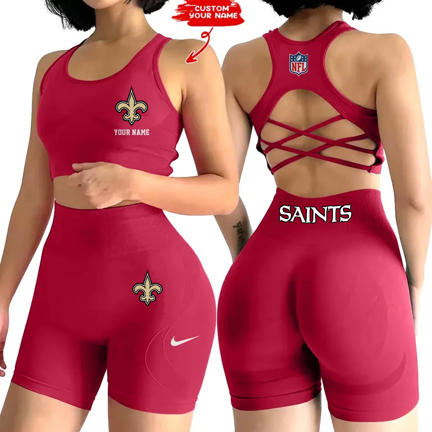 NO x NFL 2-PCS Women's Seamless Yoga Set Sexy Sport Bra High Waist Sports Shorts DATND TANTD