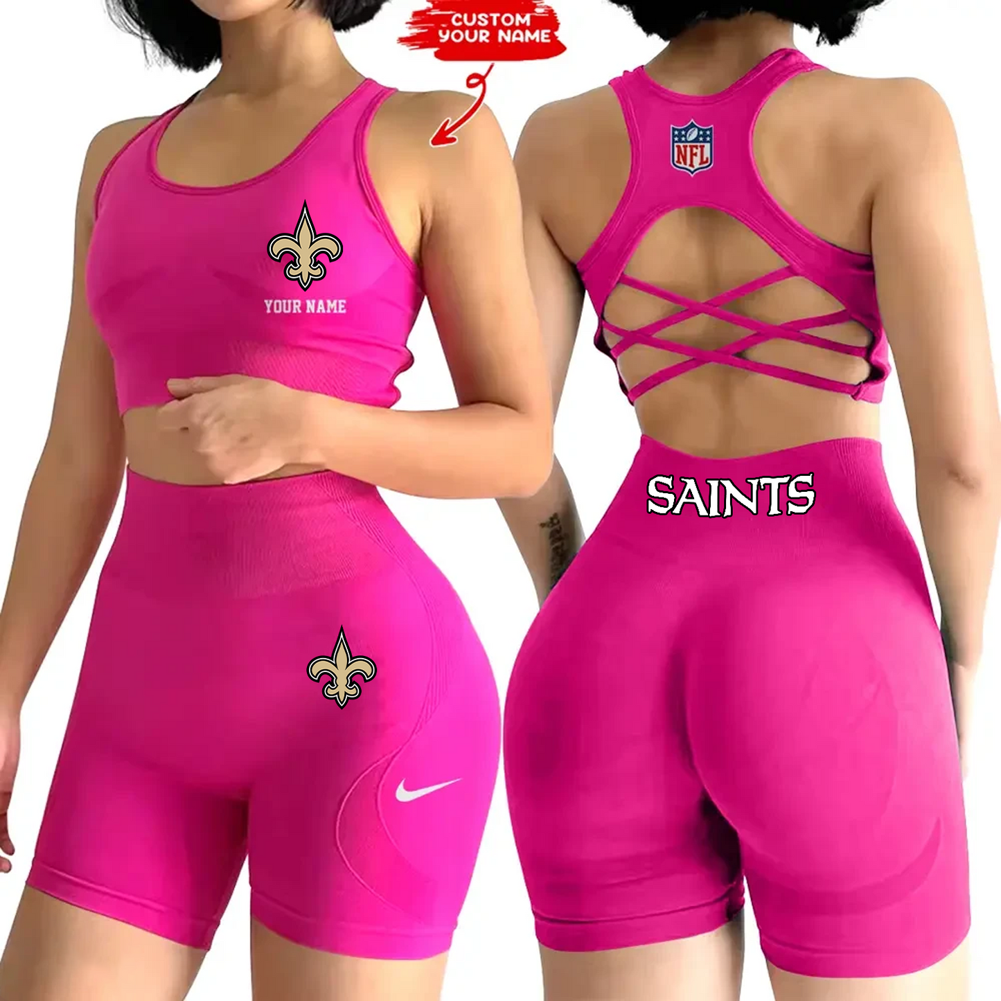 NO x NFL 2-PCS Women's Seamless Yoga Set Sexy Sport Bra High Waist Sports Shorts DATND TANTD