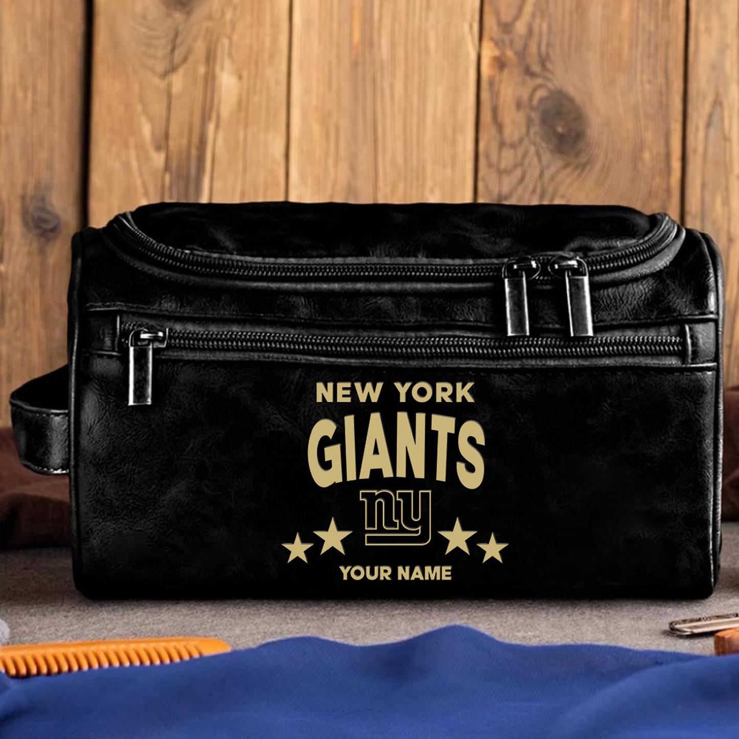NYG Football Men Leather Toiletry Bag Custom Any Name DATND TANTD