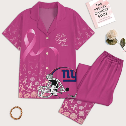 NYG Premium NFL Breast Cancer October Button Pajamas Set DDT NTL