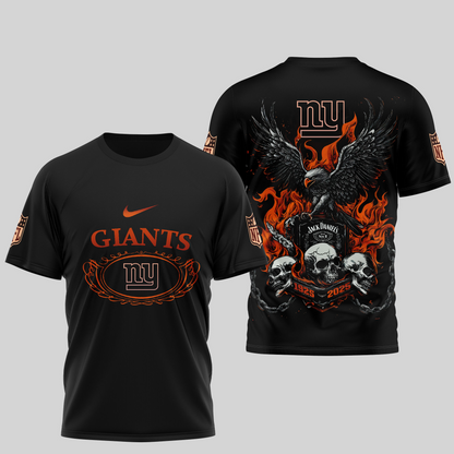 NYG Premium NFL Flaming Eagle Skull T-Shirt DDT CTND