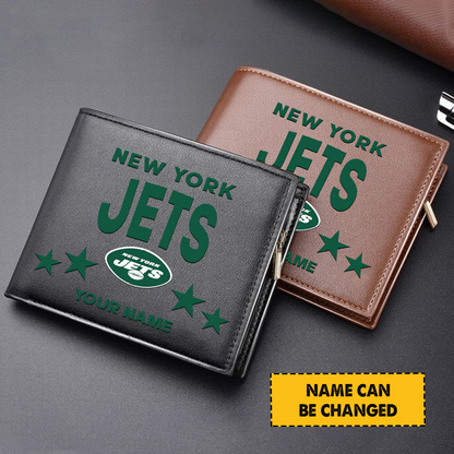 NYJ Football Leather Man Black Brown Wallet Personalized Any Name DATND TANTD