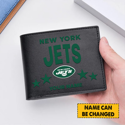 NYJ Football Leather Man Black Brown Wallet Personalized Any Name DATND TANTD