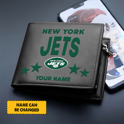 NYJ Football Leather Man Black Brown Wallet Personalized Any Name DATND TANTD