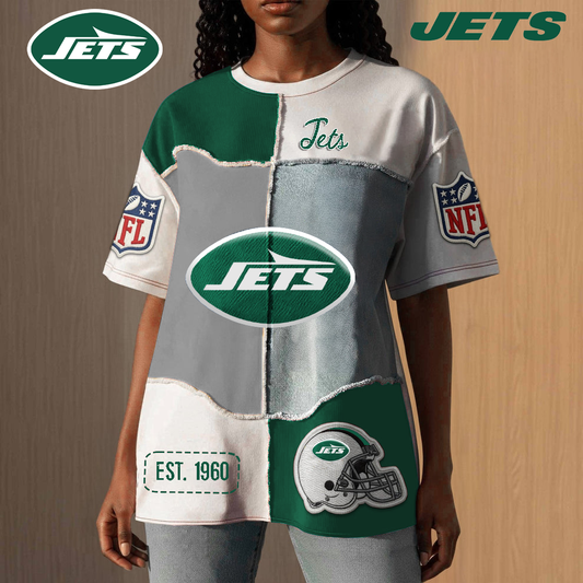 NYJ Premium NFL Patchwork Vintage T-Shirt DDT CTND