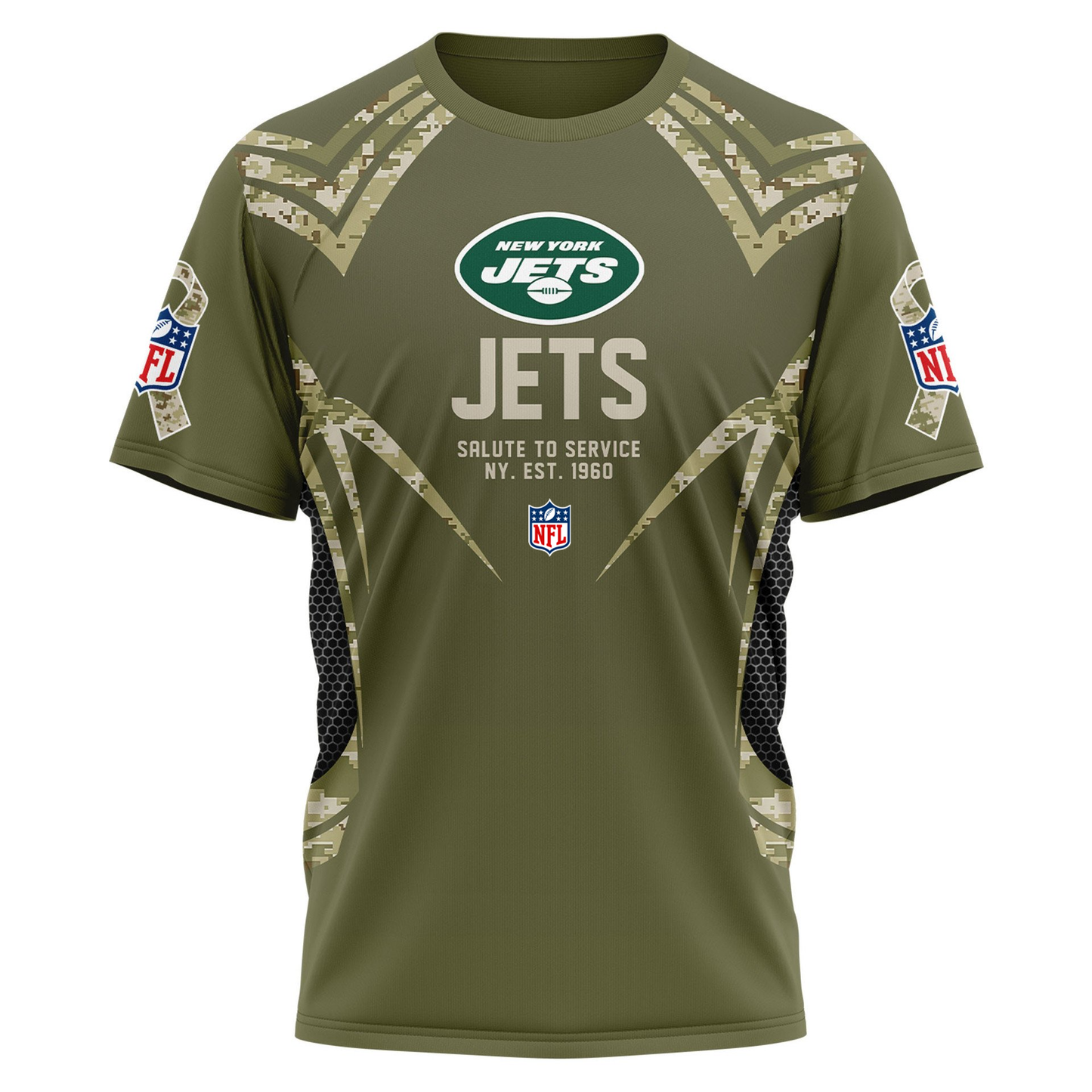 NYJ Premium NFL Salute to Service Camo 3D Shirt DDT CTND