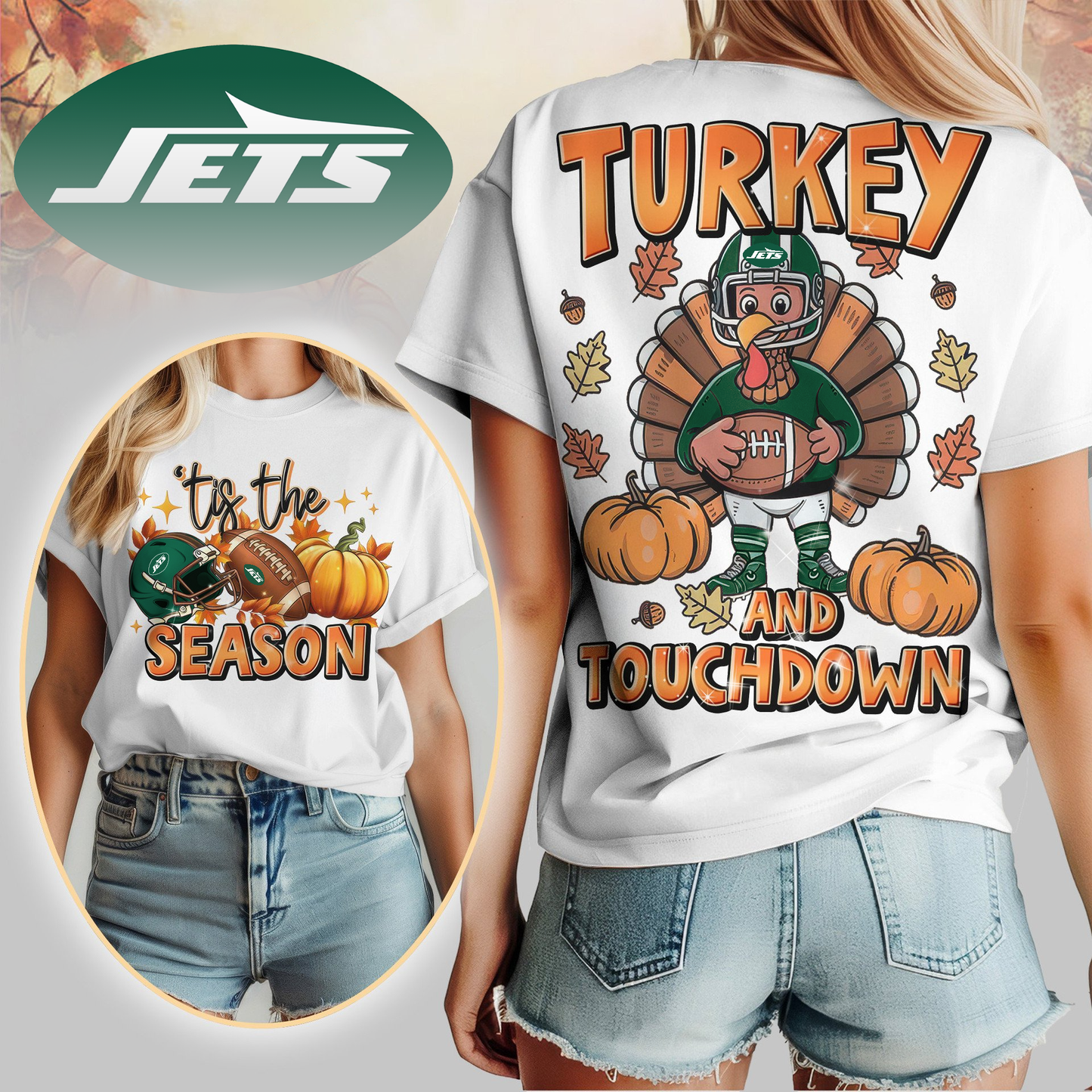 NYJ Premium NFL Turkey and Touchdown Women's Shirt DDT NTL