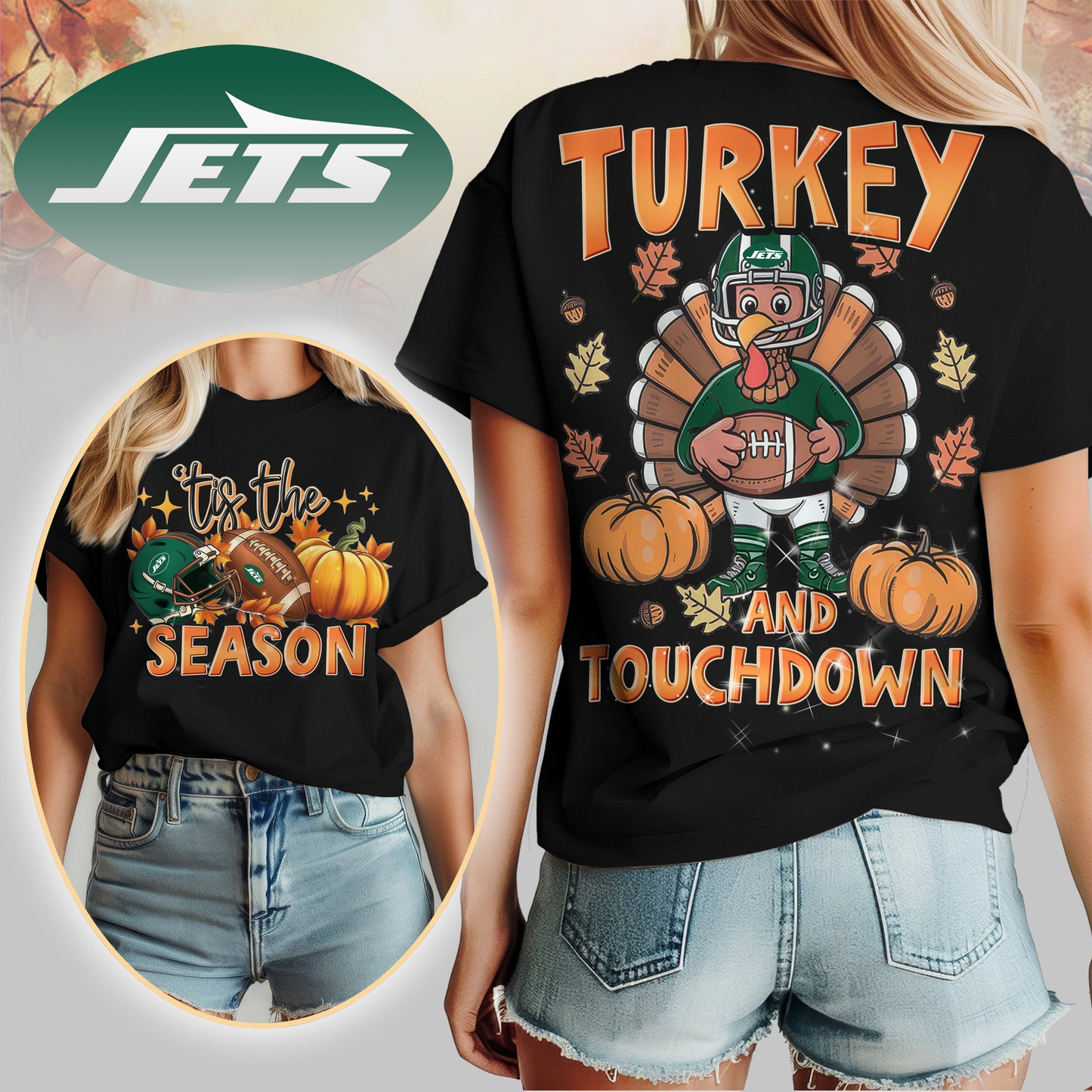 NYJ Premium NFL Turkey and Touchdown Women's Shirt DDT NTL