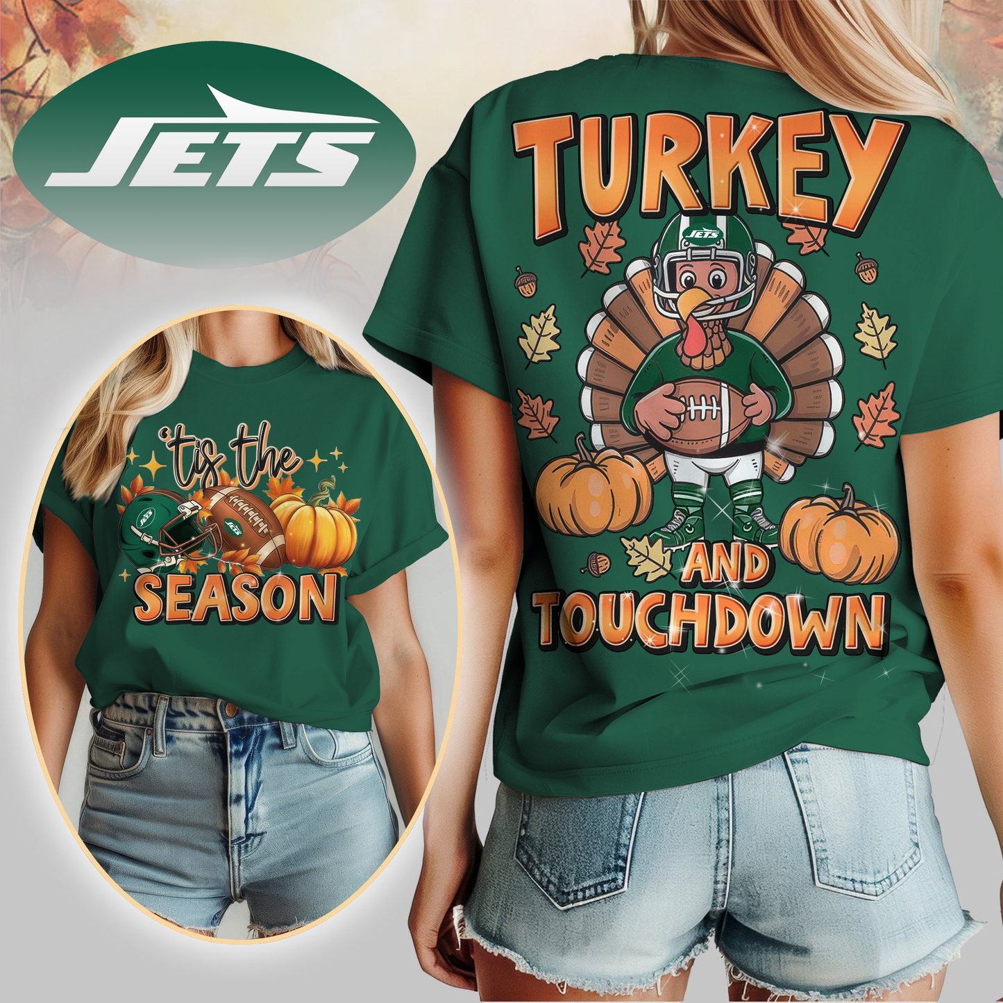 NYJ Premium NFL Turkey and Touchdown Women's Shirt DDT NTL