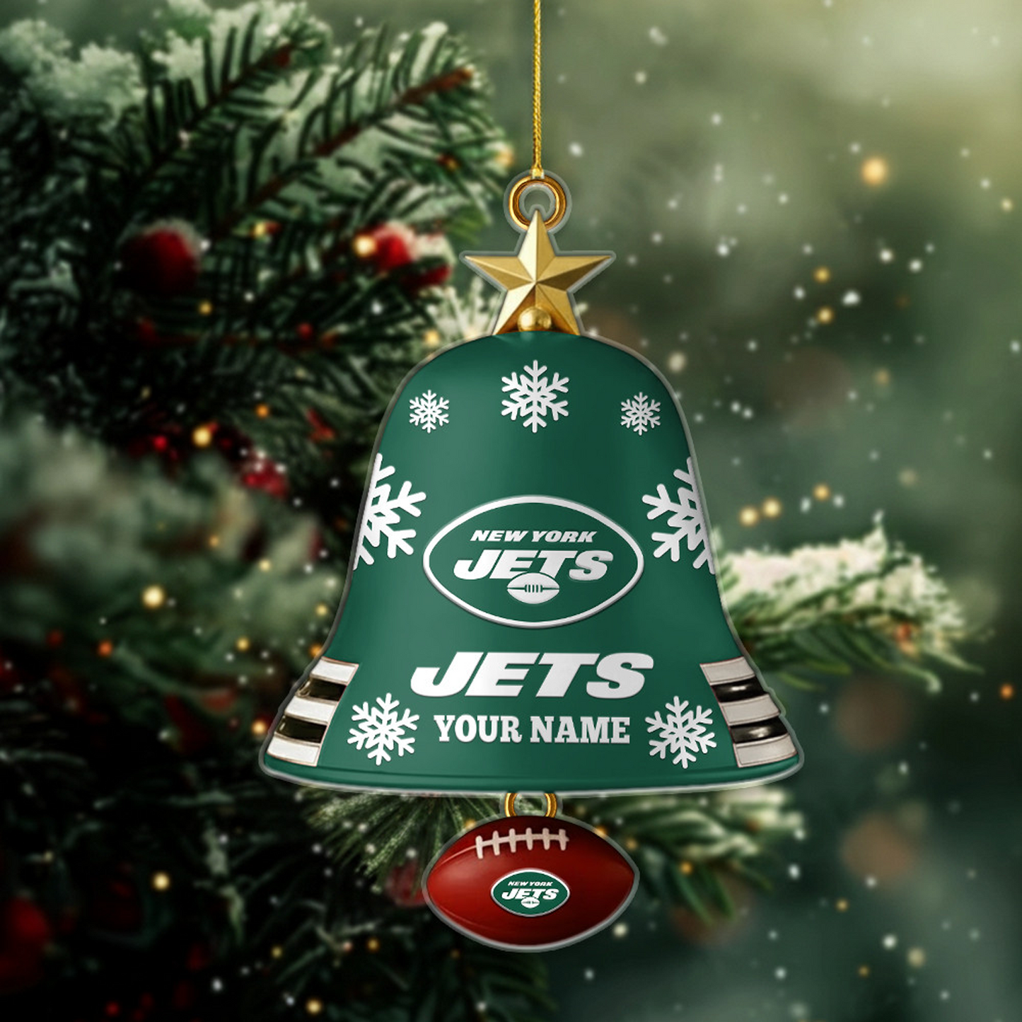 NYJ X NFL Christmas Bell Ornament Custom Any Name Gifts NAK THUONGNH