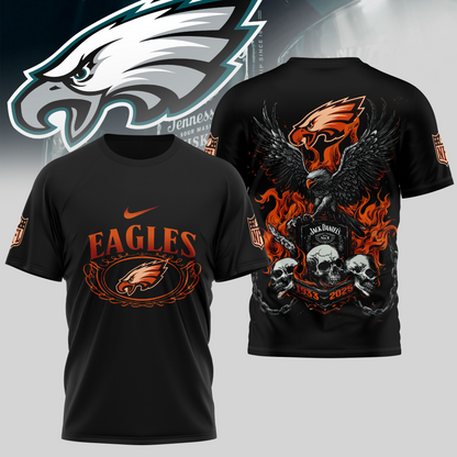 PE Premium NFL Flaming Eagle Skull T-Shirt DDT CTND