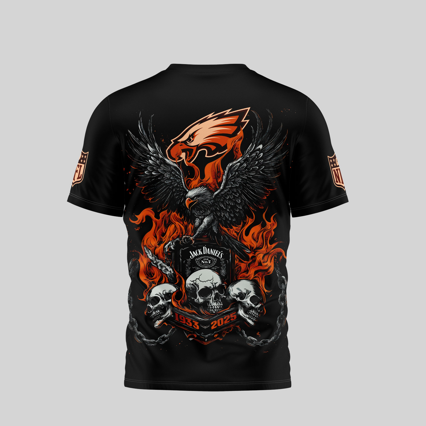 PE Premium NFL Flaming Eagle Skull T-Shirt DDT CTND
