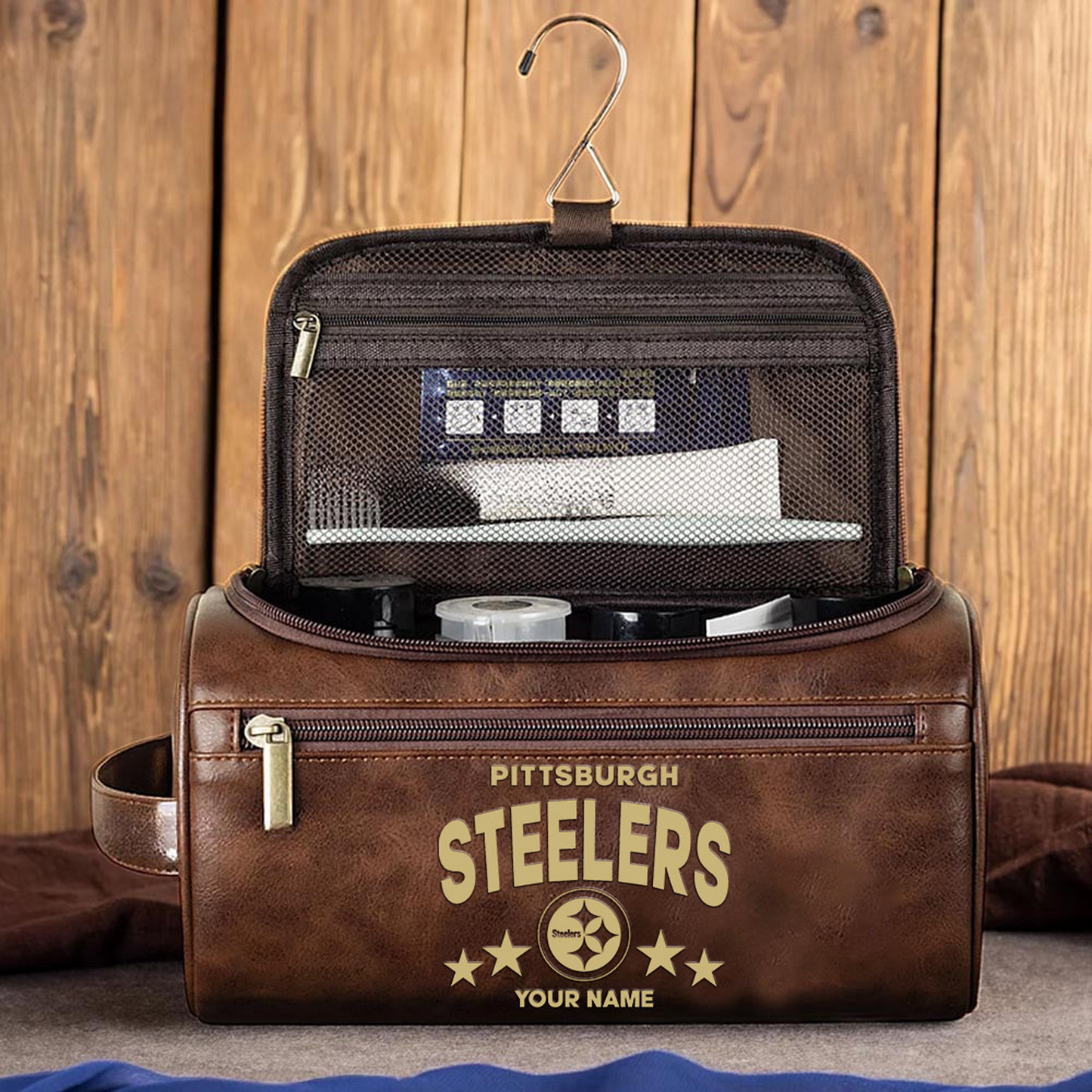 PIT Football Men Leather Toiletry Bag Custom Any Name DATND TANTD