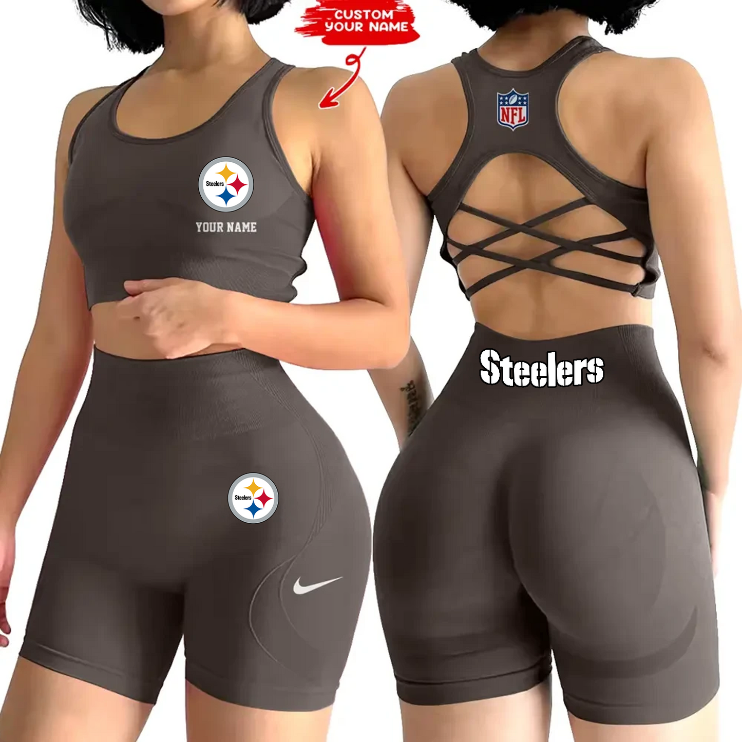 PIT x NFL 2-PCS Women's Seamless Yoga Set Sexy Sport Bra High Waist Sports Shorts DATND TANTD