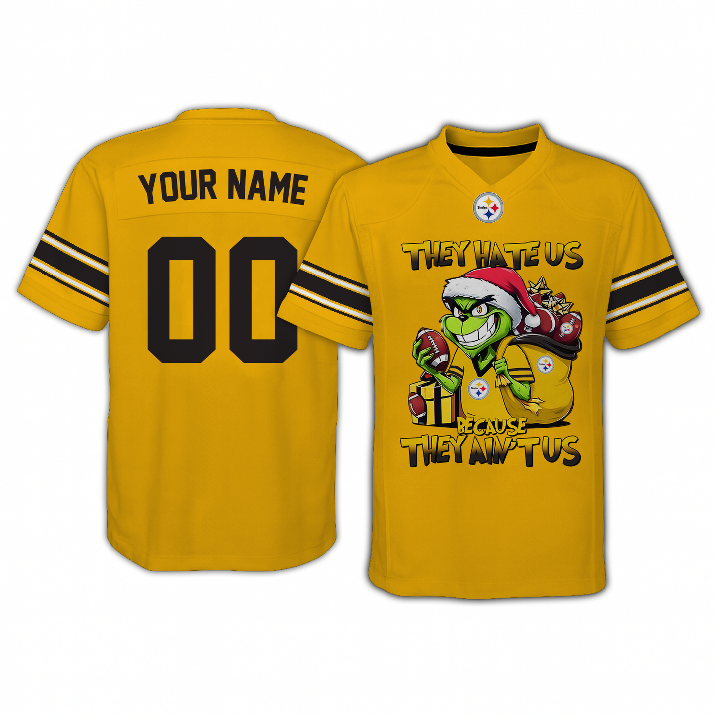 PIT x NFL They Hate Us Because They Ain't Us Grinch Christmas-V-neck Short Sleeve Jersey DatND DVT