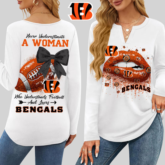 Premium NFL CIN X V-neck Long Sleeve Shirt NDT NHM