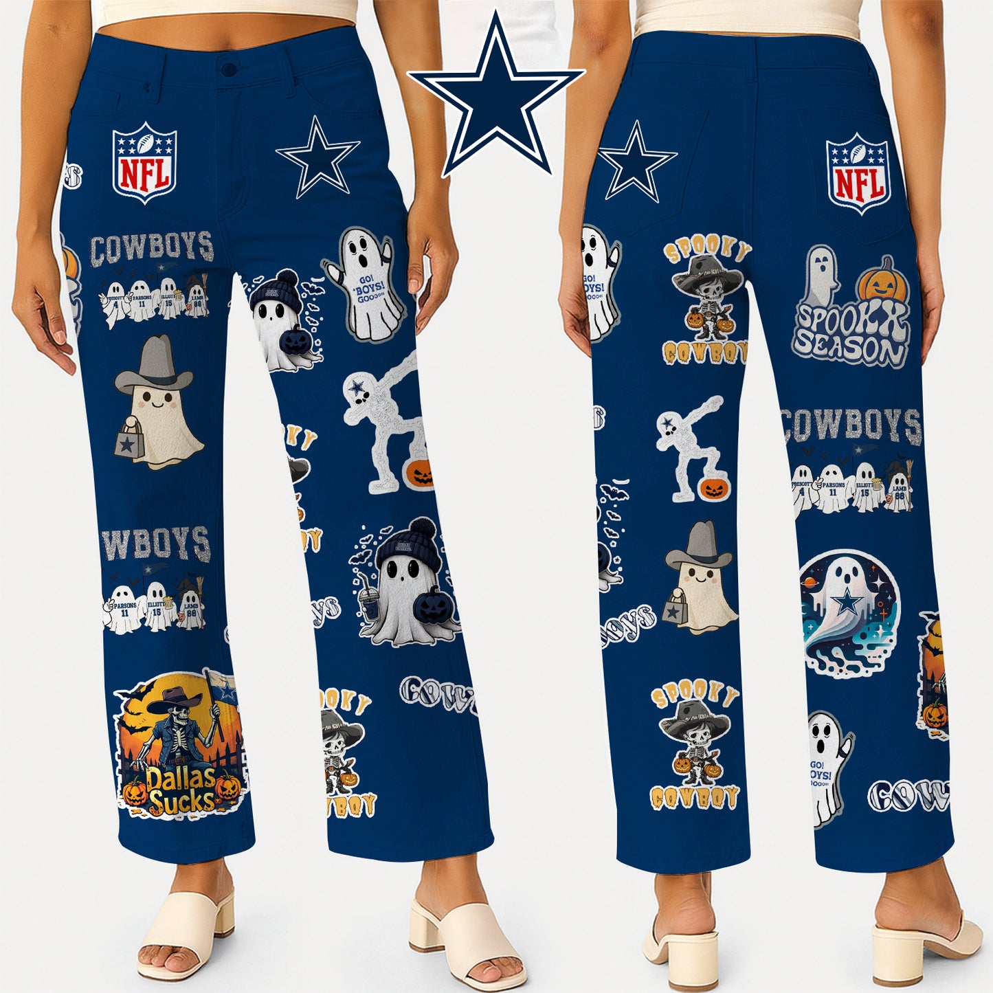 Premium NFL DLCB Halloween High Waisted Casual Wide Leg Pants V1 NMD NHM