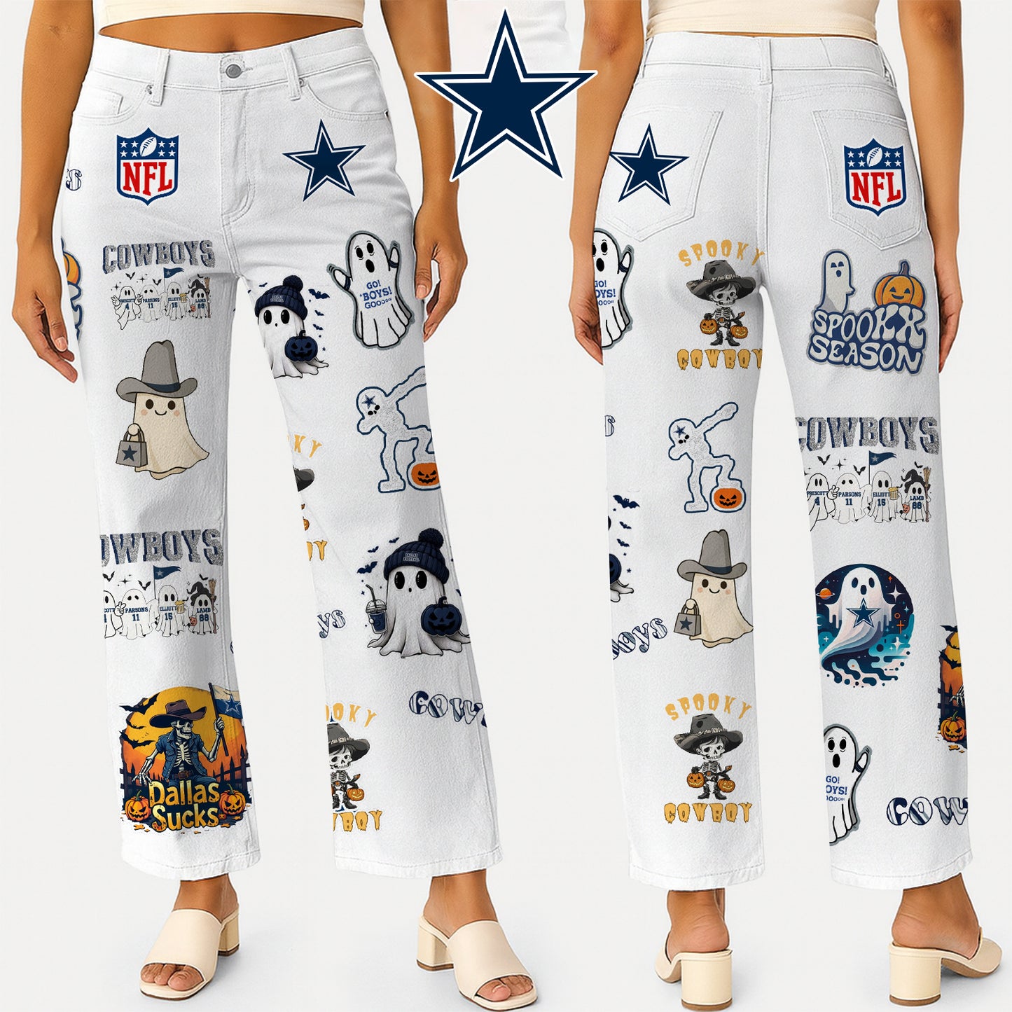 Premium NFL DLCB Halloween High Waisted Casual Wide Leg Pants V1 NMD NHM