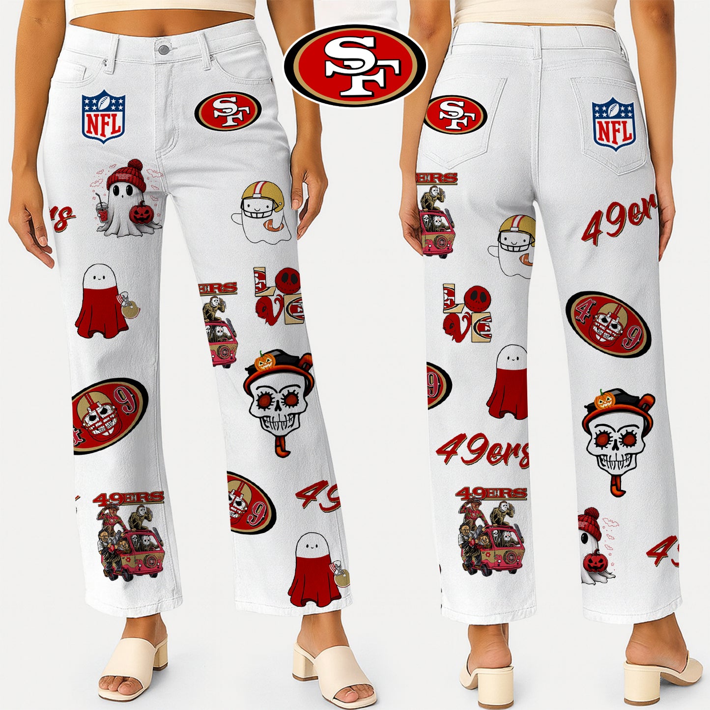 Premium NFL SF49 Halloween High Waisted Casual Wide Leg Pants V1 NMD NHM