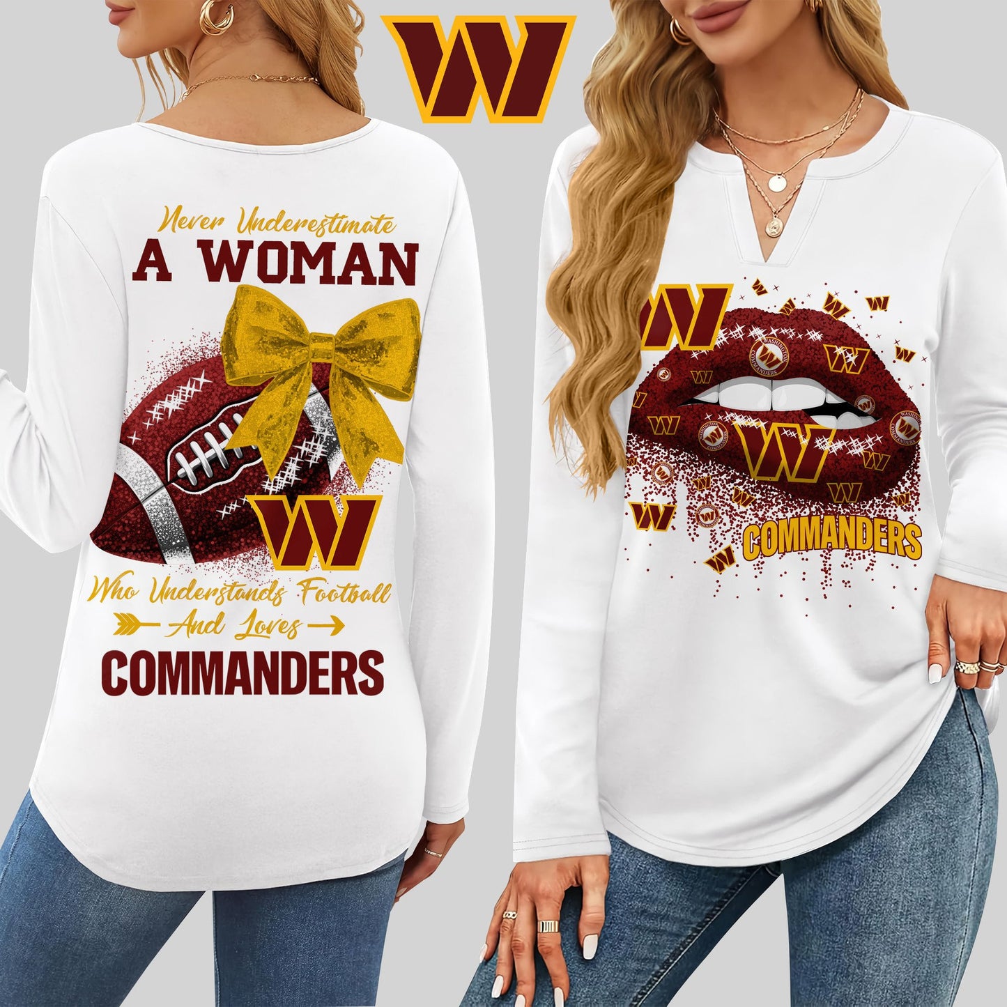 Premium NFL WAS X V-neck Long Sleeve Shirt NDT NHM