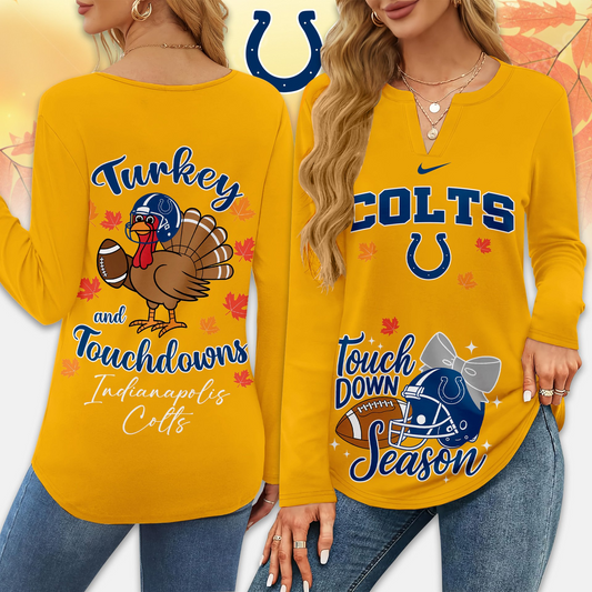 Premium NFL x COLT Turkey and Touchdowns V-neck Long Sleeve Shirt NDT NHM