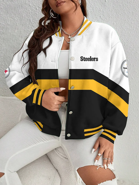 PREMIUM NFL X PIT Women's Long Pass Full- Snap Casual Jacket NDT TDT