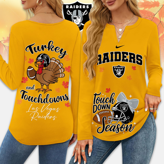Premium NFL x RAI Turkey and Touchdowns V-neck Long Sleeve Shirt NDT NHM