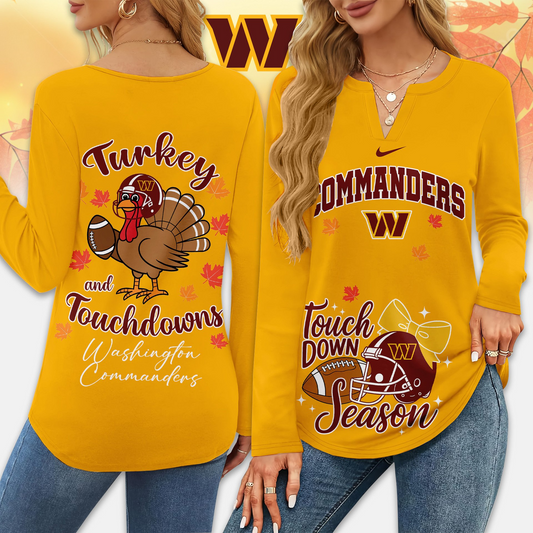 Premium NFL x WAS Turkey and Touchdowns V-neck Long Sleeve Shirt NDT NHM