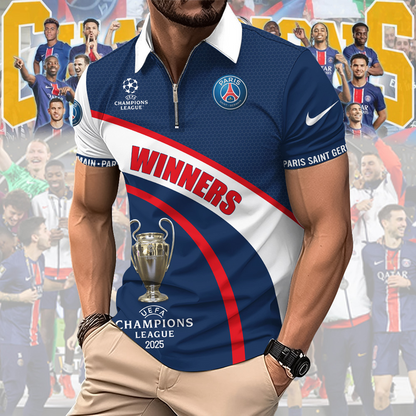 Paris SG UEFA Champions League Champions Zipper Polo Shirt DDTTDT
