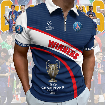 Paris SG UEFA Champions League Champions Zipper Polo Shirt DDTTDT