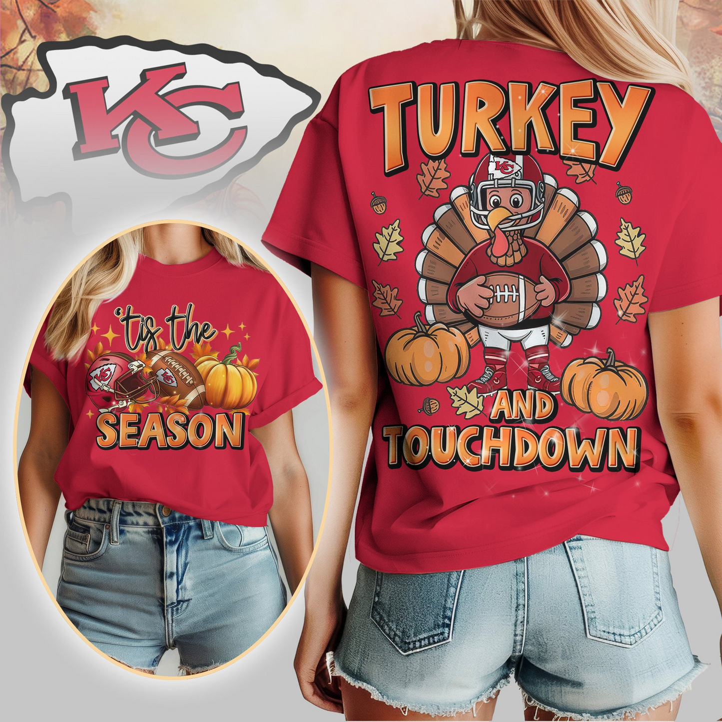 KCC Premium NFL Turkey and Touchdown Women's Shirt DDT NTL