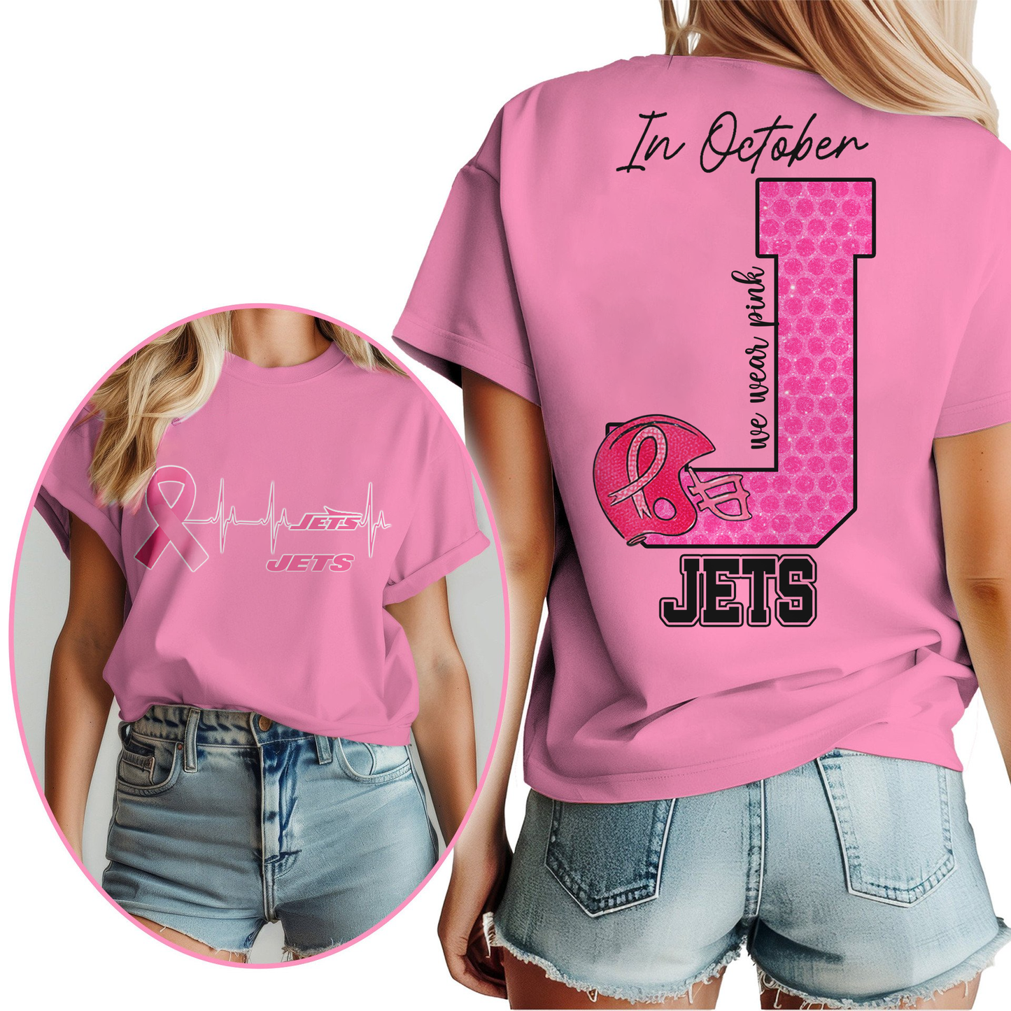 NYJ Premium NFL Breast Cancer Women Shirt DDT NTL