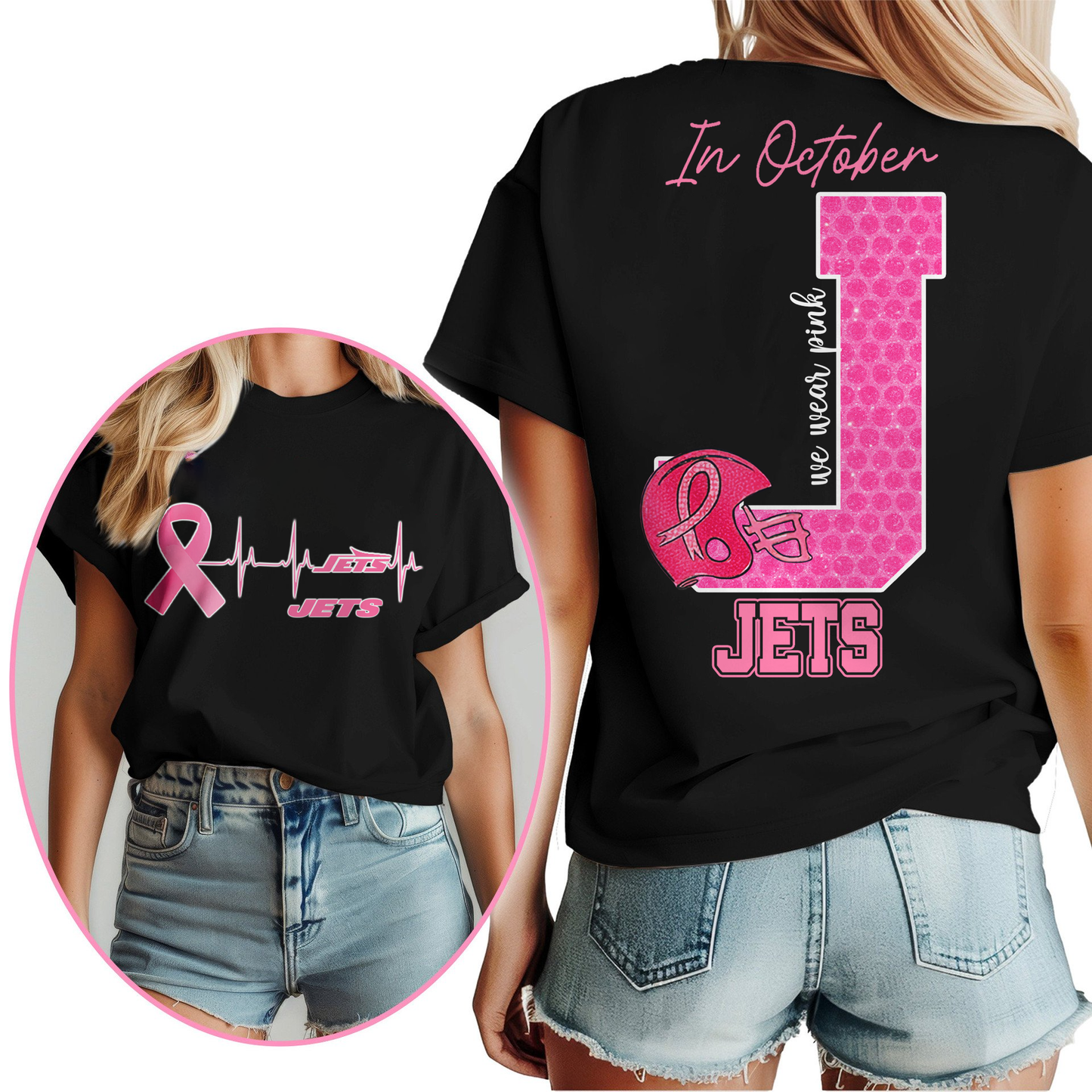 NYJ Premium NFL Breast Cancer Women Shirt DDT NTL